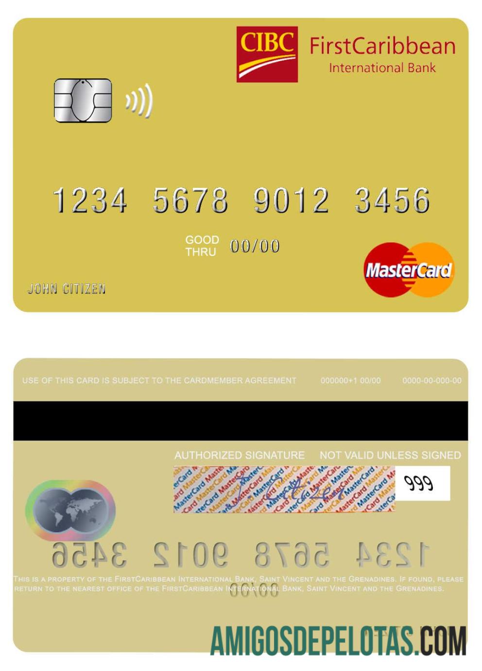 São Vicente e Granadinas FirstCaribbean International Bank Mastercard exemplo real